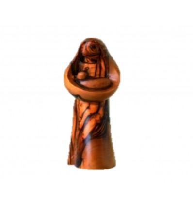 Femme avec un enfant sculpté en bois d’olivier